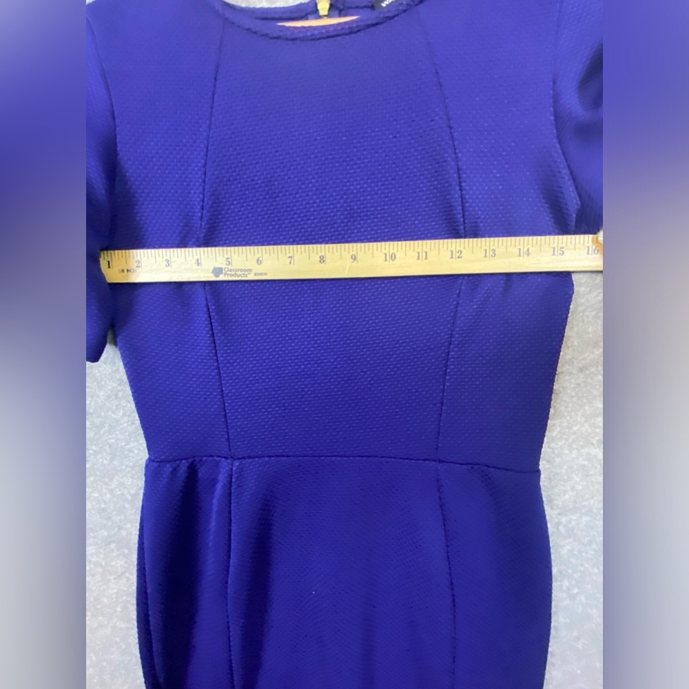 Warehouse Dress 6 Blue Sheath Short Sleeve Midi Career Business Professional - Picture 10 of 13